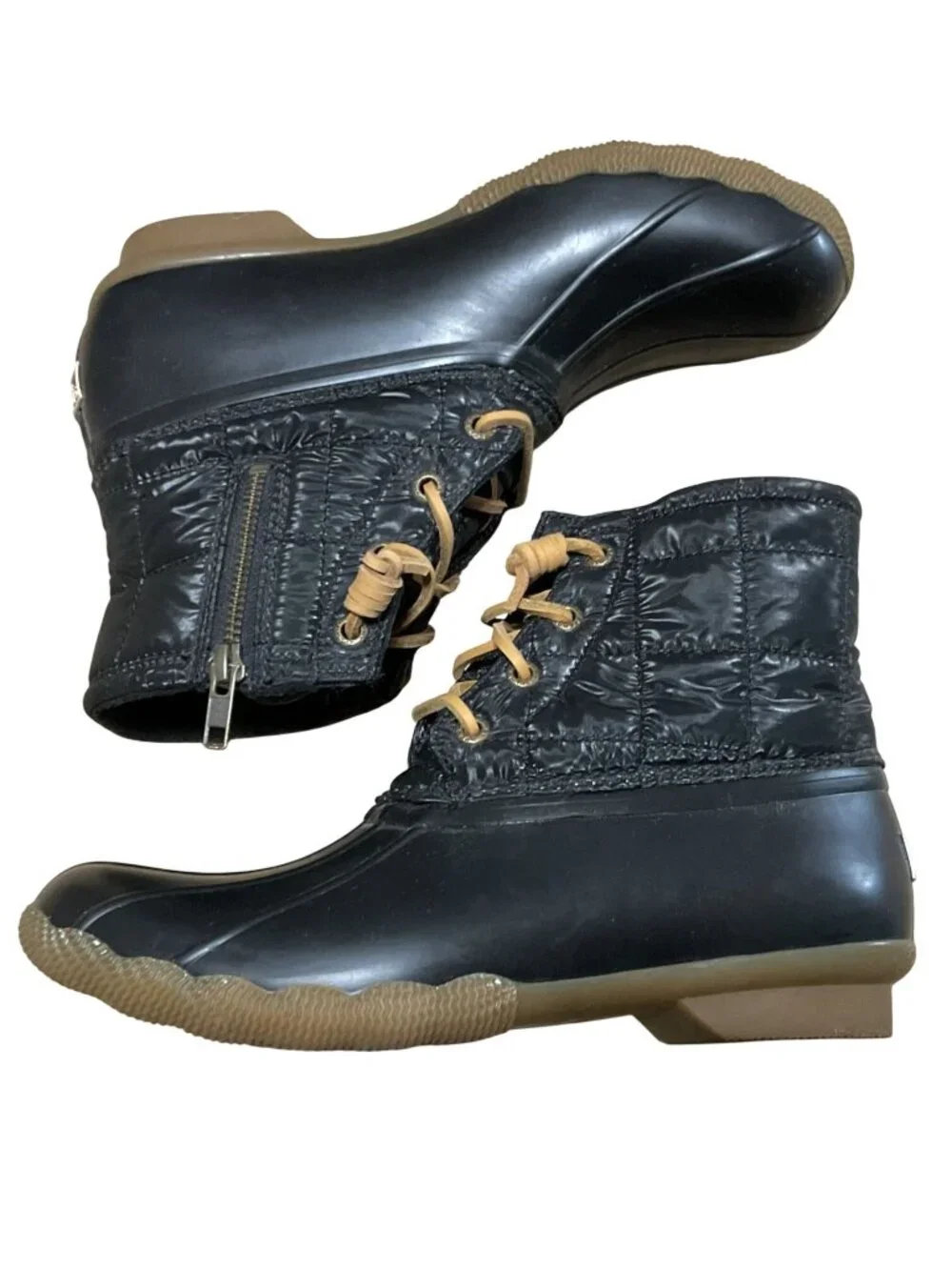 Sperry Saltwater Quilted Duck Boots Sz 7.5 Black STS80755 Quilted Rain Shoes